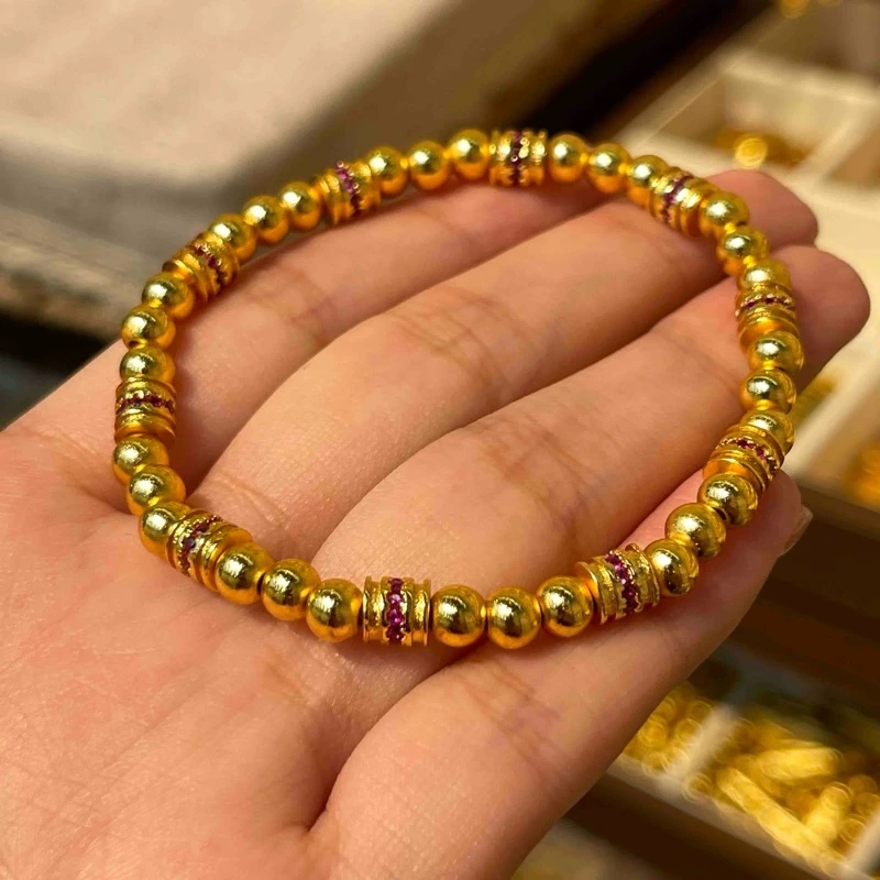 【魏来意】镀K金 节节高圆珠手串-4mm