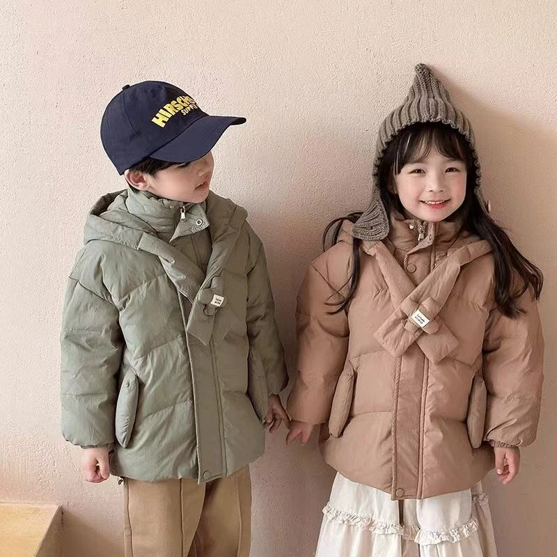 儿童防寒服男女童连帽纯色冬季保暖外套