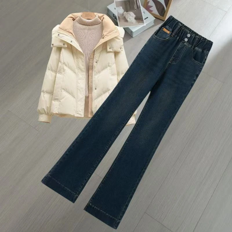 2025春季新款高腰牛仔裤女微喇叭弹力显瘦中年妈妈装小个子喇叭裤