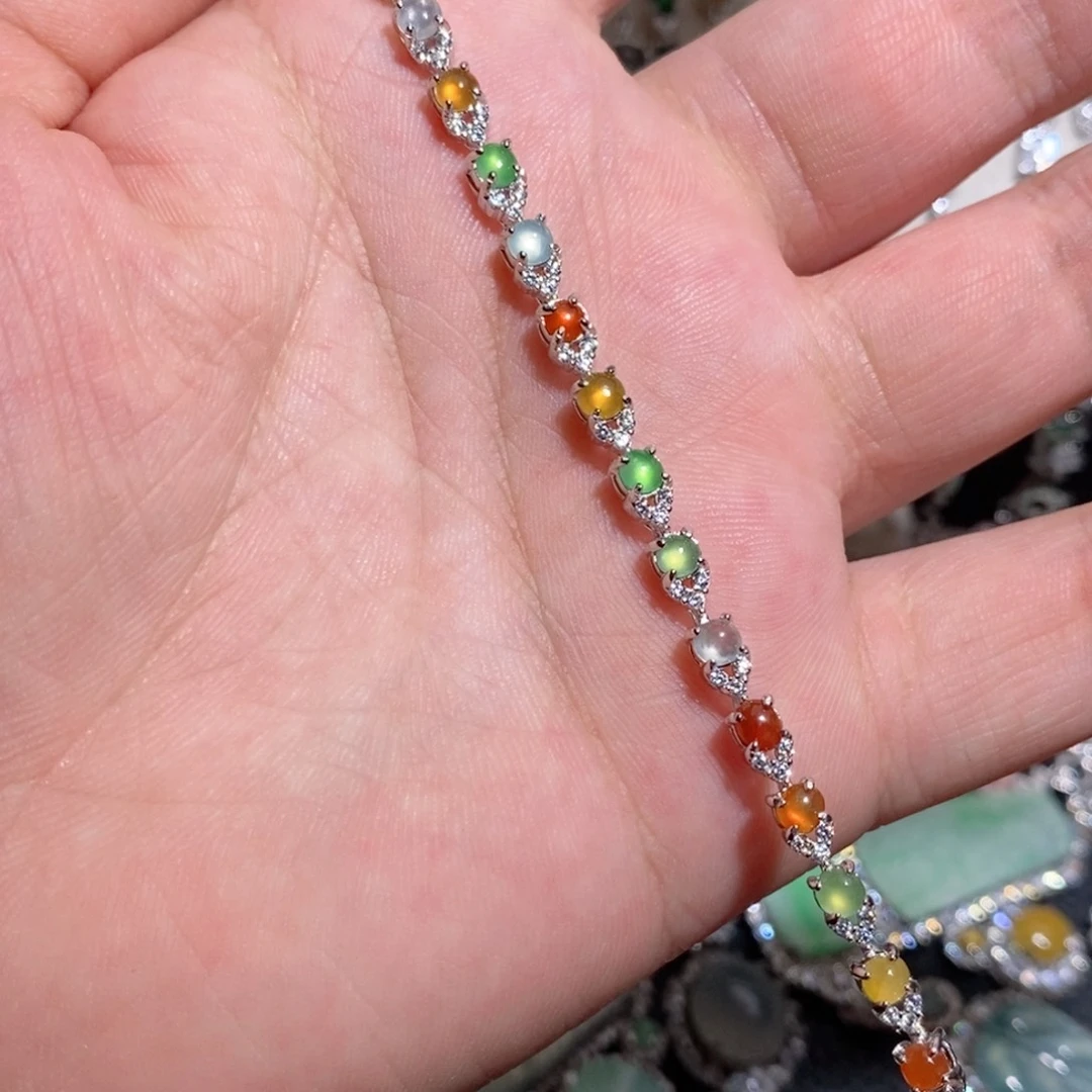 银S925镶嵌手链翡翠k k k k