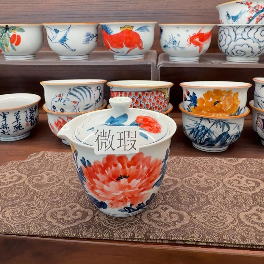 釉下手绘茶具微瑕
