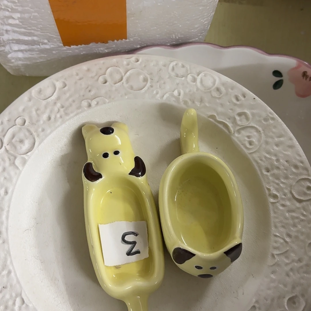 搪瓷微瑕小狗两个料碟