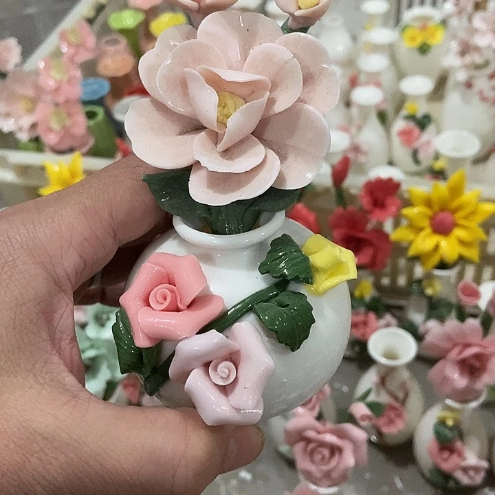 瓷片纯手工陶瓷花摆件瑕