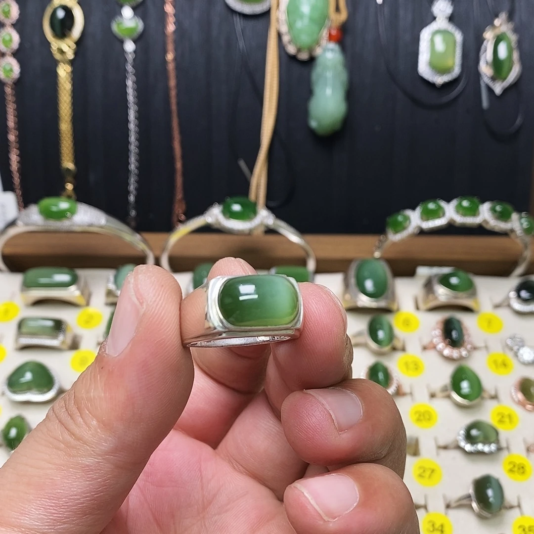 和田玉（碧玉）银S925镶嵌戒指