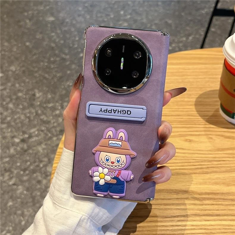 适用华为matex6手机壳折叠屏vivoxfold5紫色羊巴皮磁吸中轴卡通