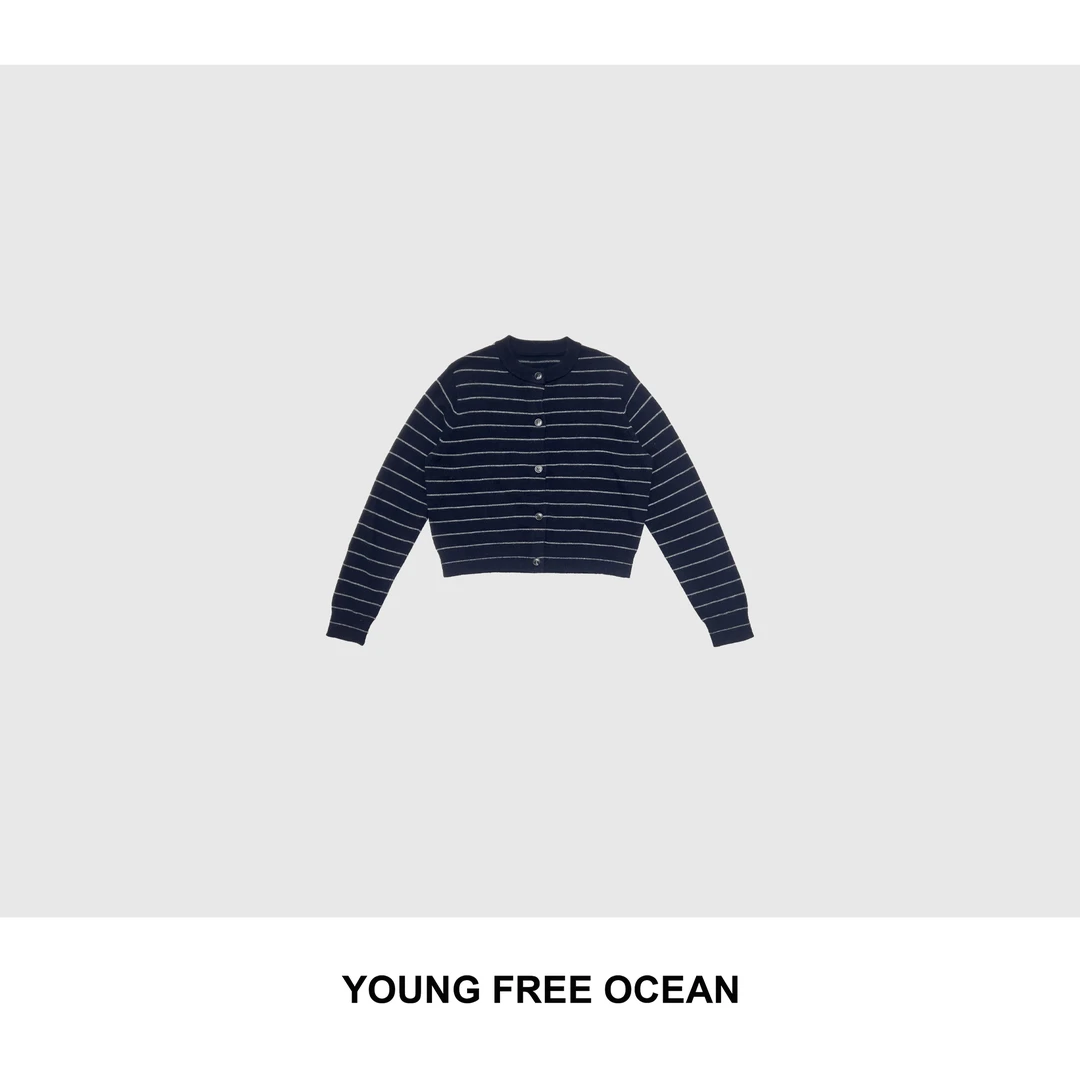 YOUNG FREE OCEAN2025秋款 圆领细条开衫毛衣M2070