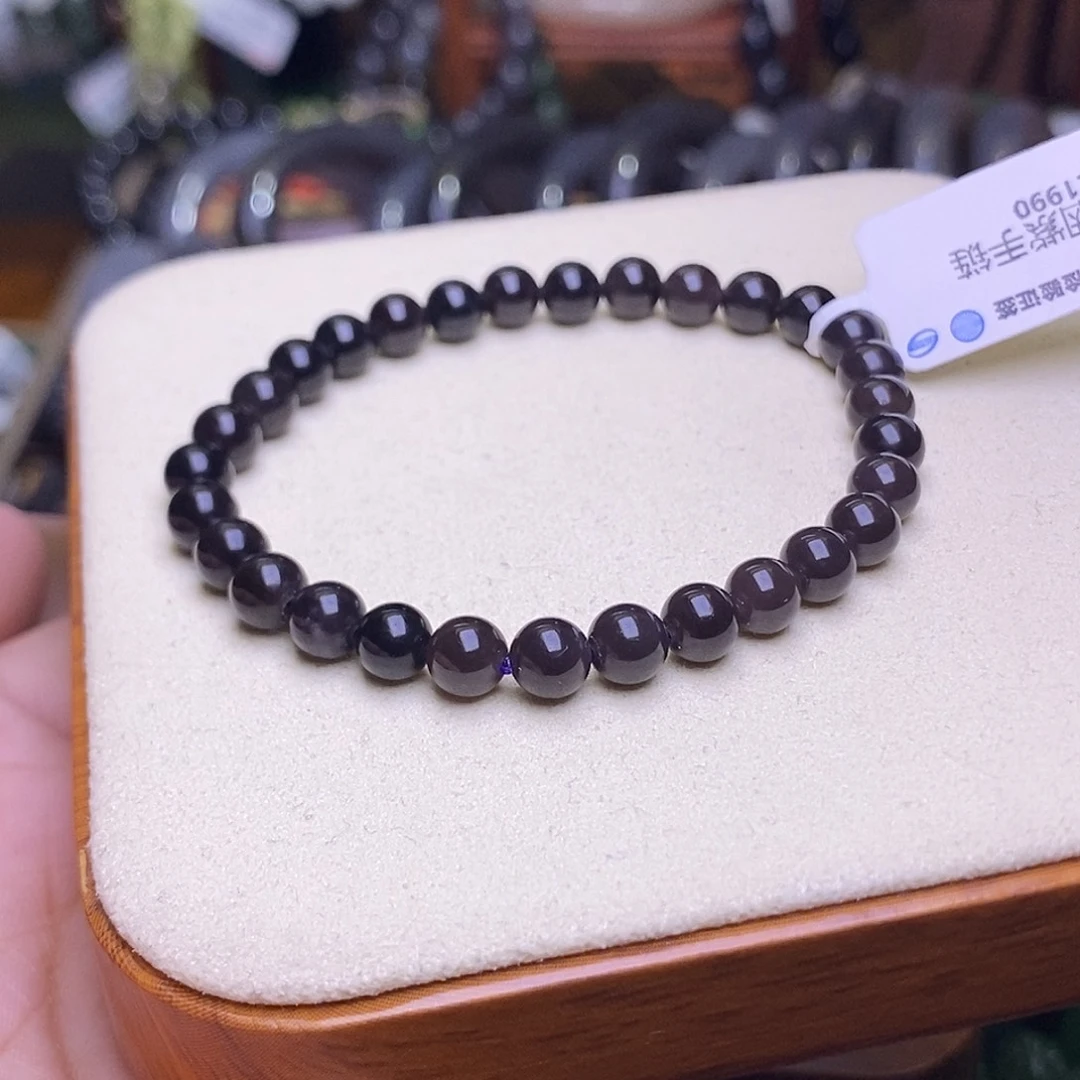 和田玉未镶嵌颈饰浓烟紫帝王紫约6mm手串