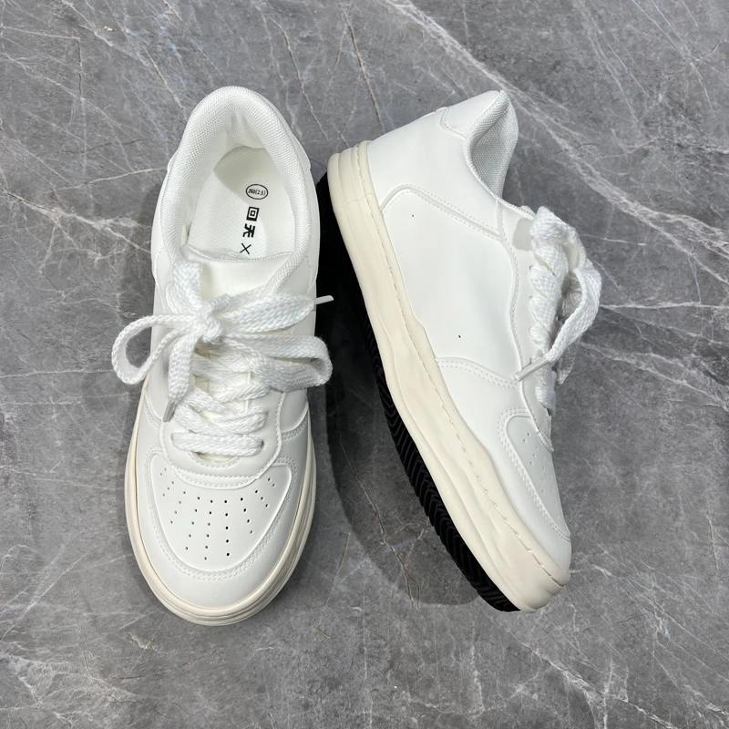 男鞋秋冬款厚底增高男士皮面休闲板鞋潮款低帮潮流百搭溶解鞋子男