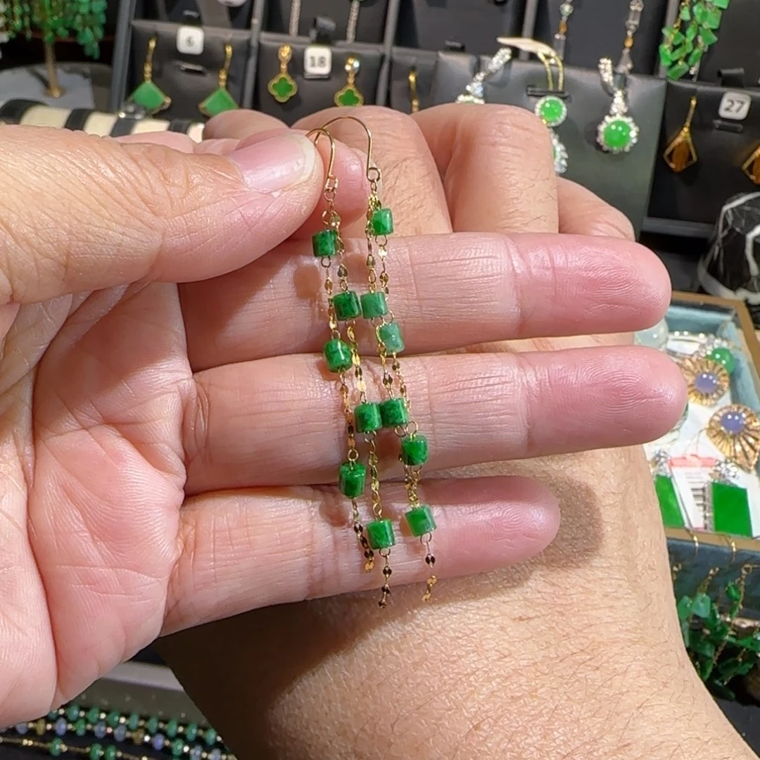 翡翠18K金镶嵌颈饰耳钩