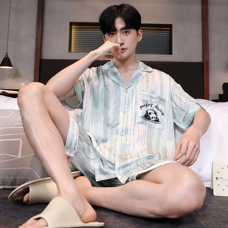 睡衣男士夏季冰丝短袖短裤薄款休闲大码2025新款家居服可外穿套装