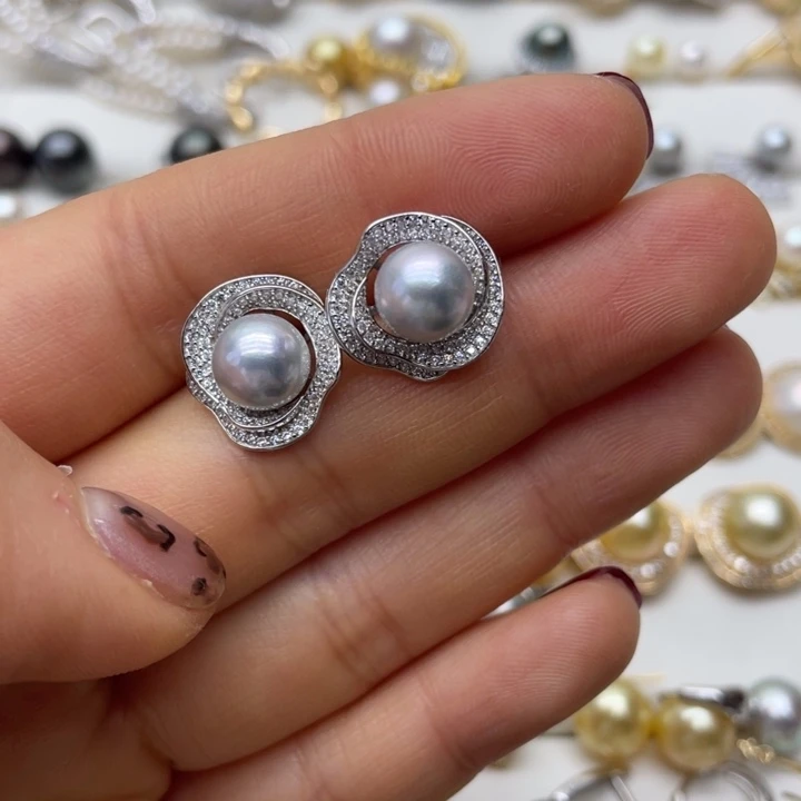 海水珍珠耳饰银S925镶嵌