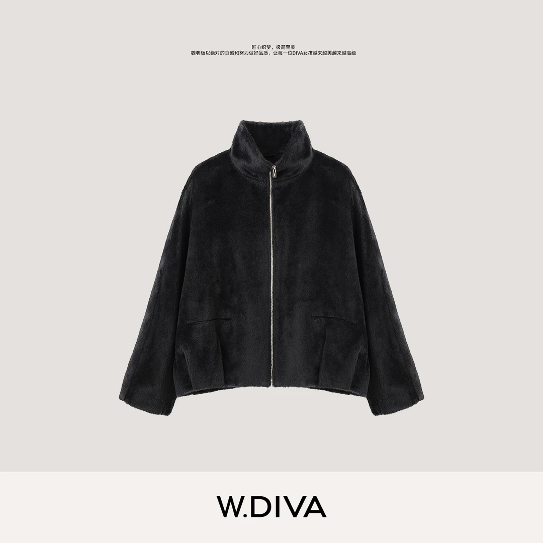 W.Diva【初雪】皇室苏力婴驼绒羊毛高级感毛呢外套慵懒风53C232517