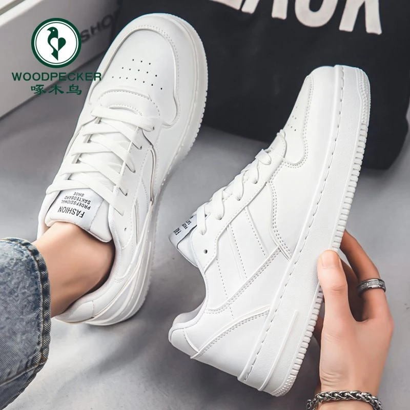 【正品】啄木鸟小白鞋男款透气潮流百搭高级感白色板鞋运动休闲男鞋