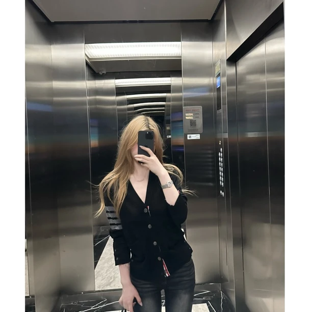 静奢风羊毛宽松女开衫款条纹毛针织衫女装小众上衣长袖