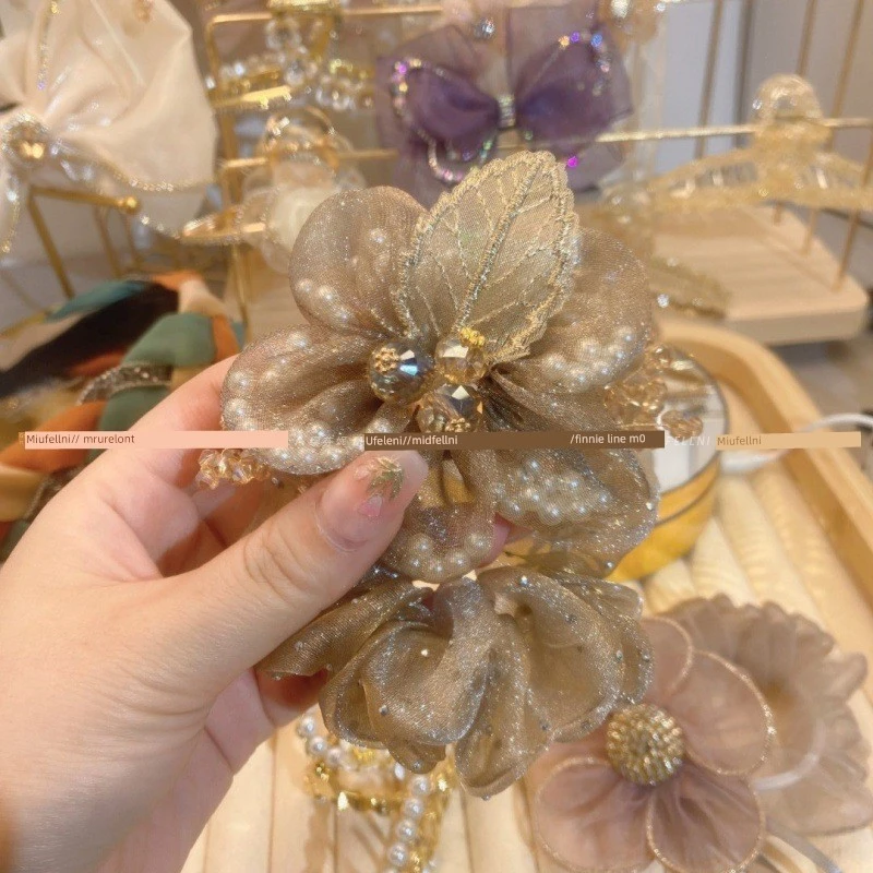 韩国风格珍珠发带女士发带发饰2024全新超级闪光文学高端大肠发带