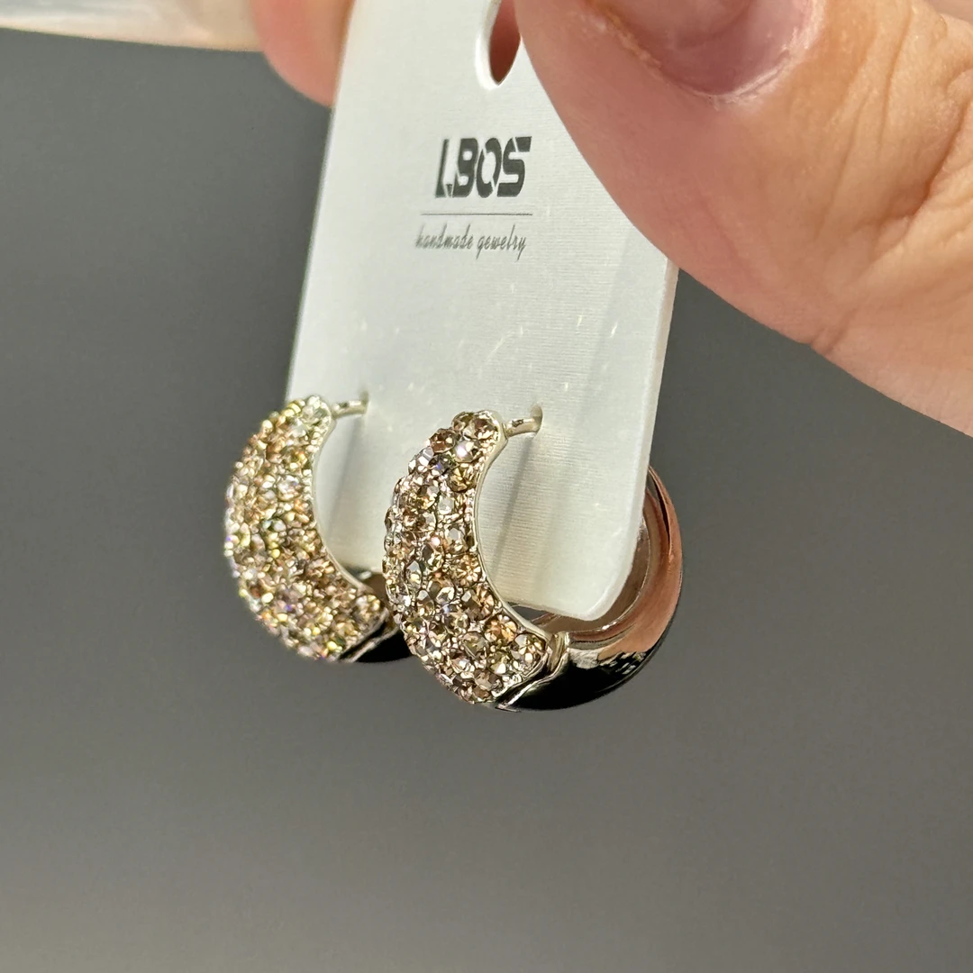 铜合金锆石耳饰 咖金色高级感锆石耳扣耳环耳圈