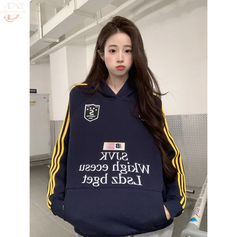 实拍卫衣男女情侣装春秋薄款2025爆款宽松条纹装饰连帽韩版上衣