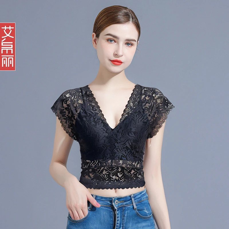 黑色防走光美背吊带背心女短款裹胸打底衫内搭蕾丝抹胸上衣薄款潮