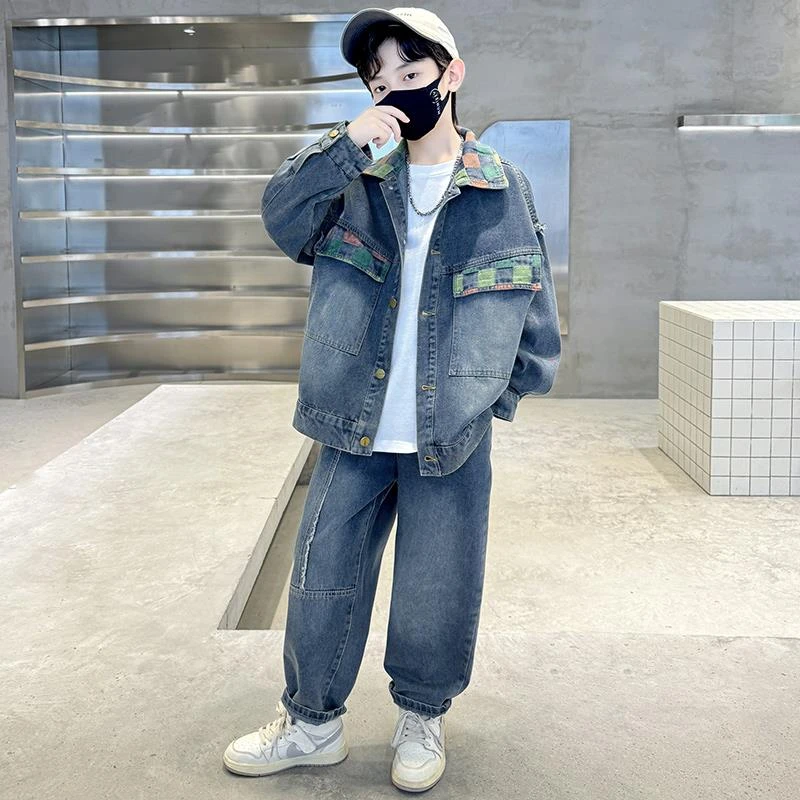 儿童装男童秋装套装2024新款春秋款大童牛仔男孩运动秋季酷帅气潮