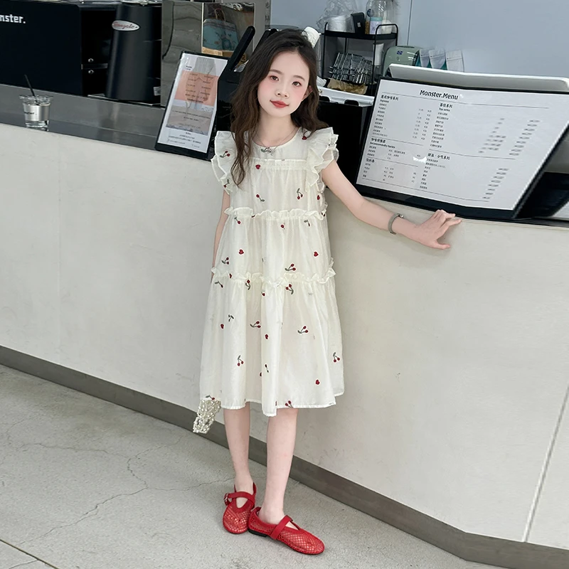女童连衣裙夏装儿童飞袖公主裙夏季洋气时尚潮流中大童女孩裙子潮