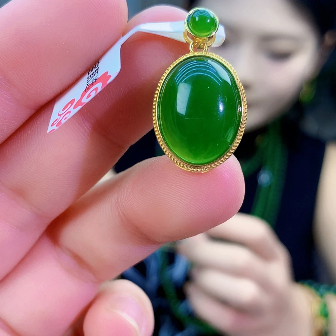 吊坠(不含链)银S925镶嵌和田玉（碧玉）吊坠