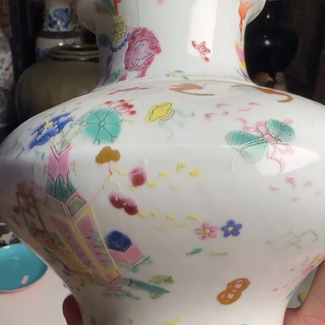 2***！粉彩花卉瓶不包邮