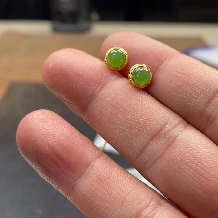 和田玉耳饰银S925镶嵌