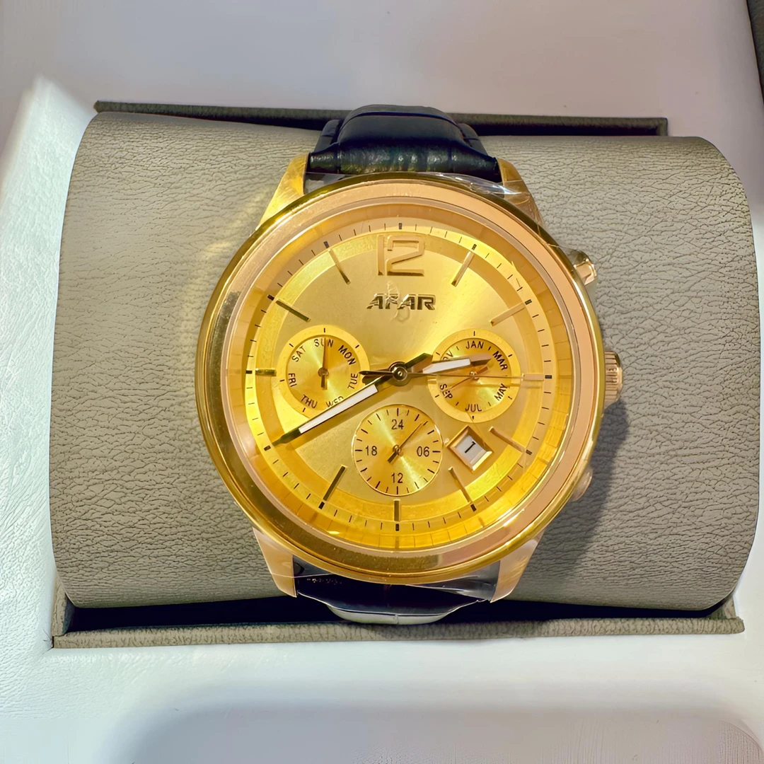 男士金表999足金圆形腕表高端机械机芯多功能防水金色表