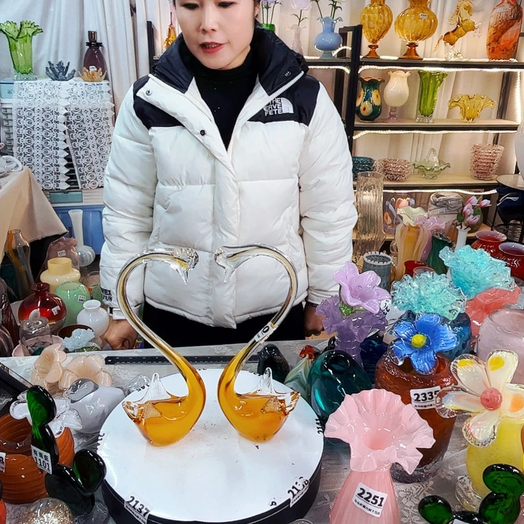 一对天鹅家悦美居琉璃摆件