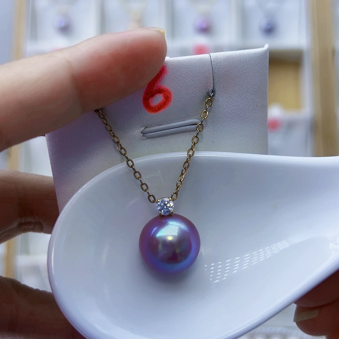 淡水珍珠吊坠(不含链)18K金镶嵌14mm