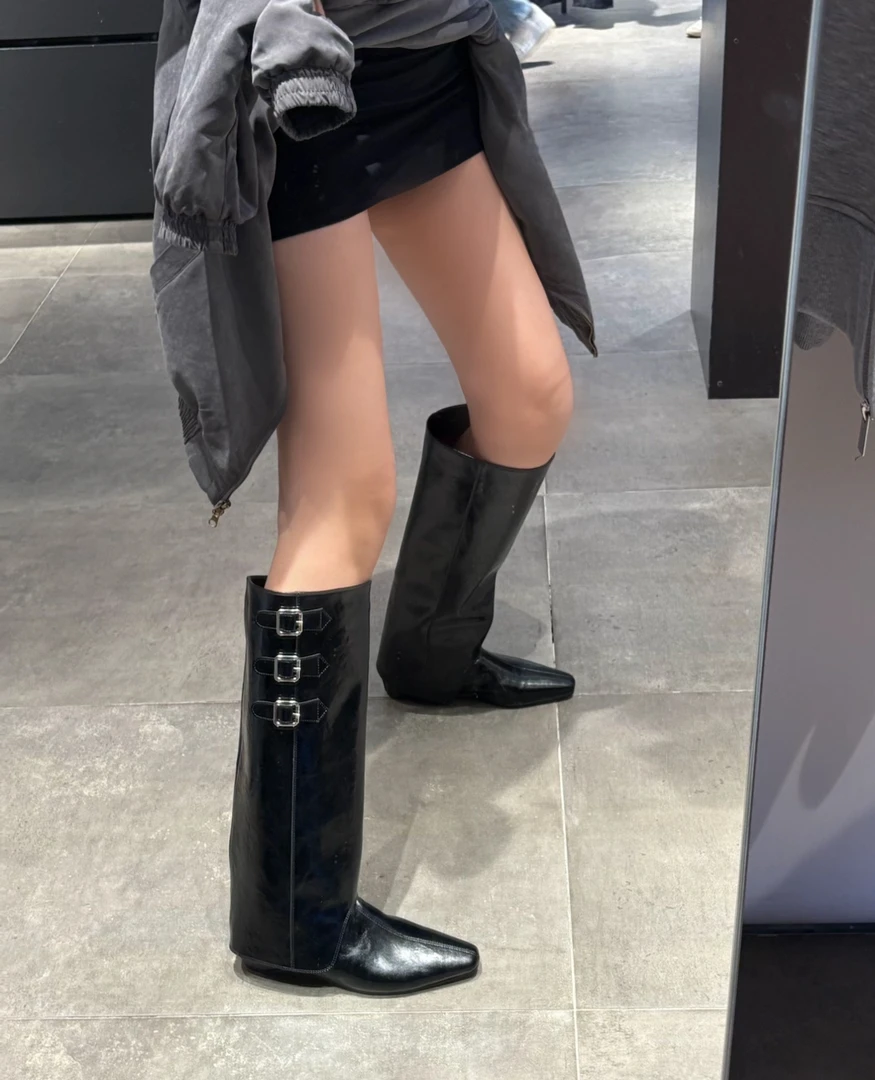 【shuge】随性舒适！气质小方头不过膝直筒靴两穿靴百搭