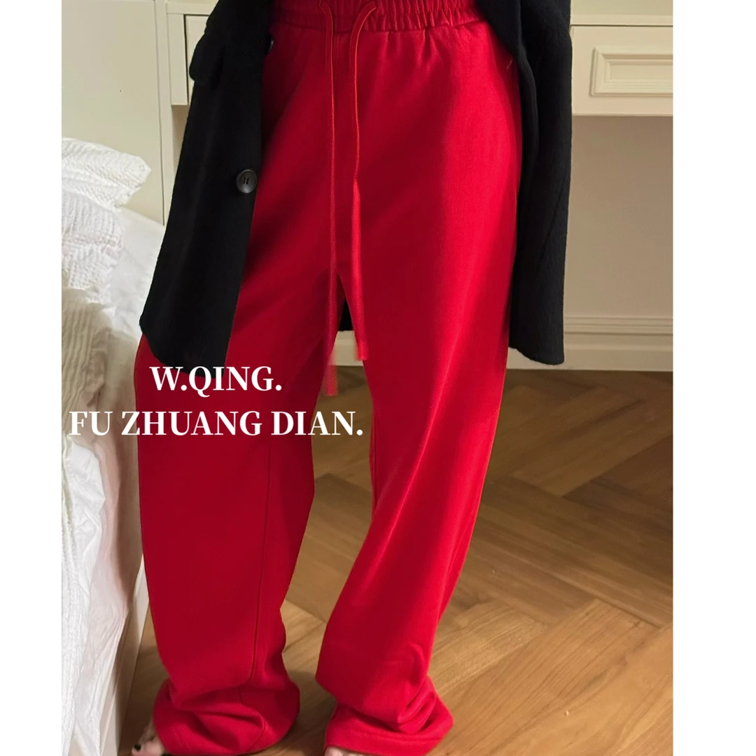 【W.QING】定制445G极简时尚欧美重磅棉感轻熟松紧腰直筒裤无性别
