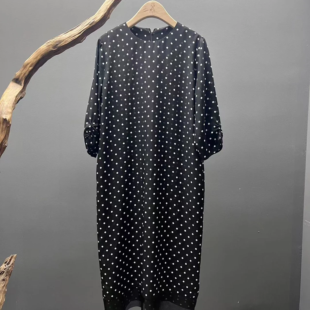 墨枝 圆领轻奢波点桑蚕丝连衣裙D900A560