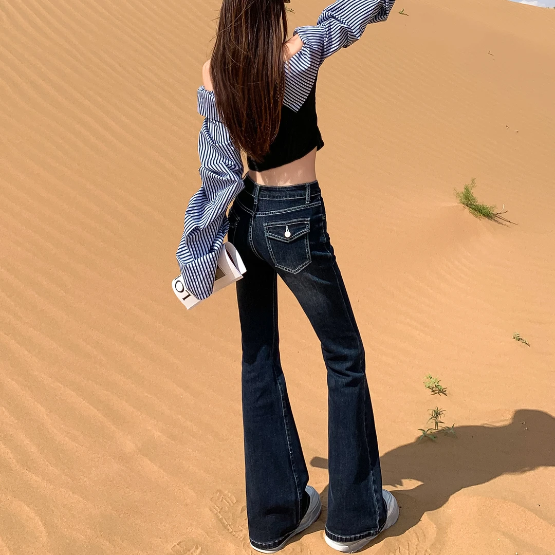 小个子喇叭加绒牛仔裤弹力极简风秋冬高腰女款加绒裤子冬款微喇裤