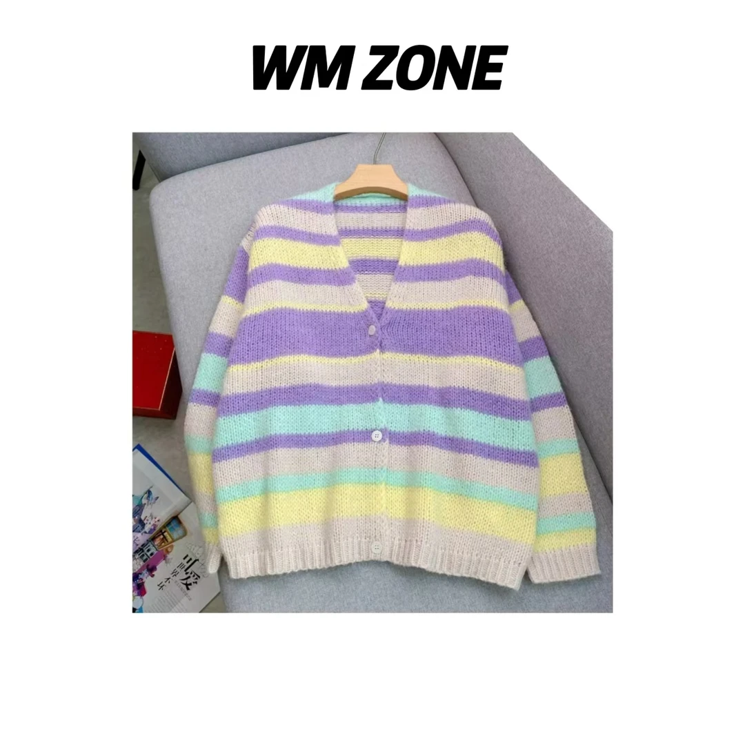 虎儿 3-2498 多巴胺V领宽松长袖针织开衫