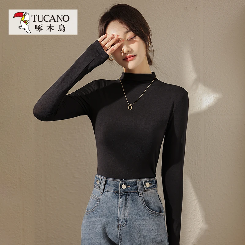 啄木鸟【TR2202】薄款莫代尔半高领长袖打底衫女士洋气气质百搭上衣