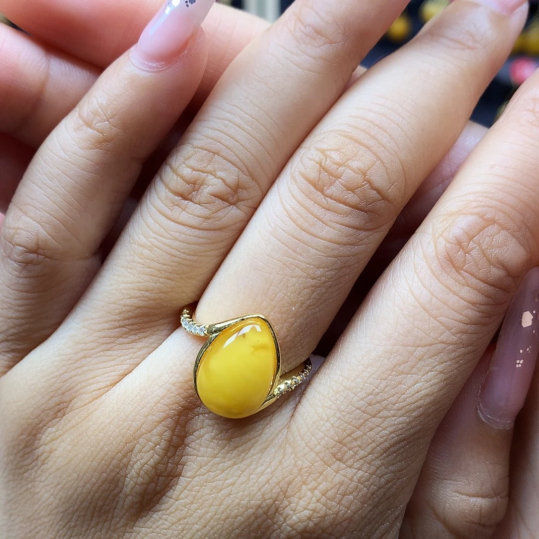 琥珀银S925镶嵌戒指戒指