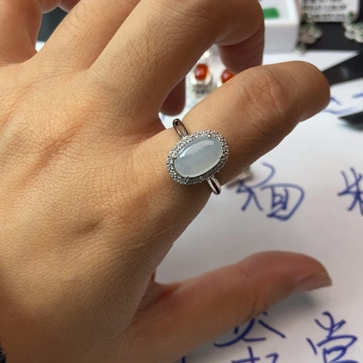 翡翠戒指银S925镶嵌戒指