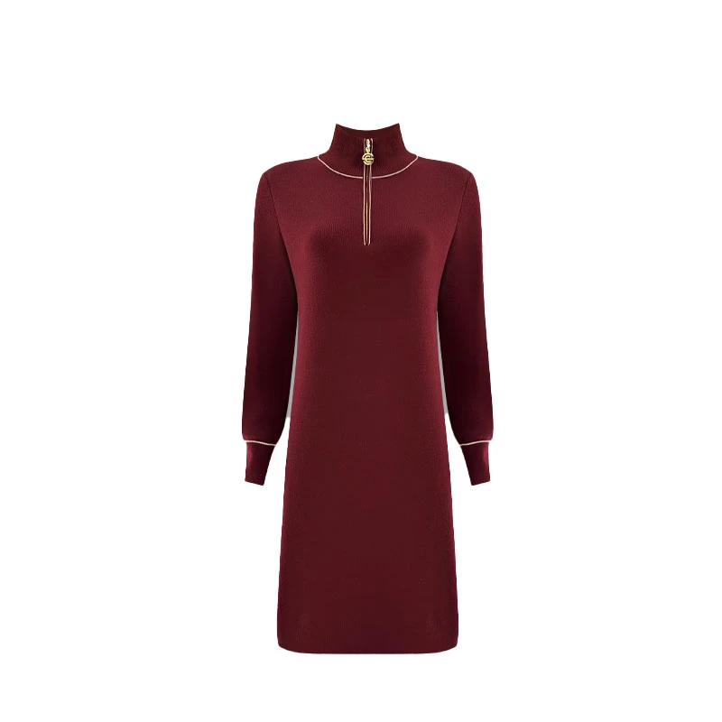 【红彤彤】品牌同步简约软糯细腻舒适半高领连衣裙2L12Q1577