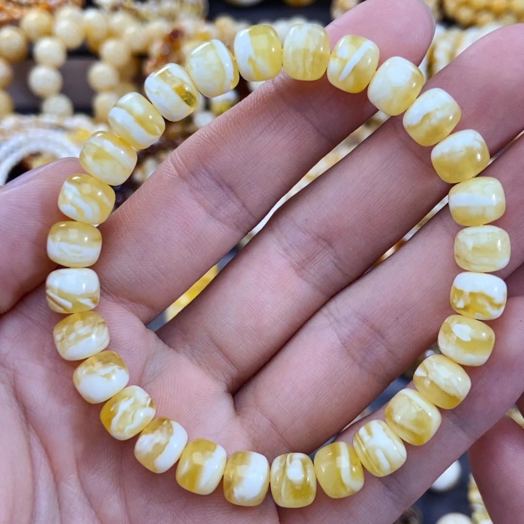 手链琥珀未镶嵌8.3mm金瓷白虎皮纹手串