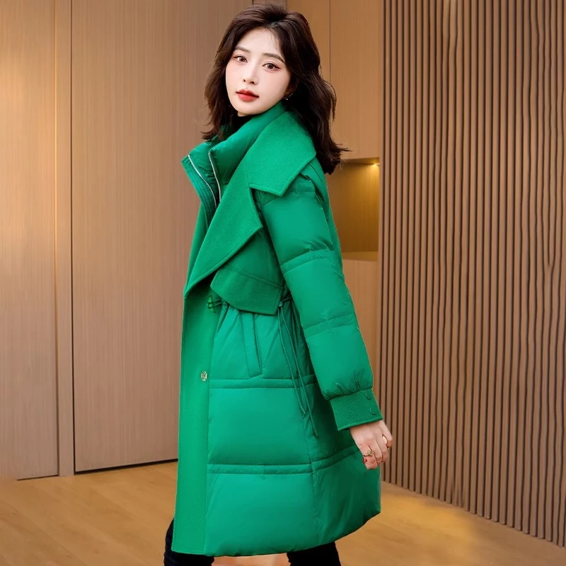 九江绿色时尚中长羽绒服女冬季2025新款今年流行爆气质高级感袄子