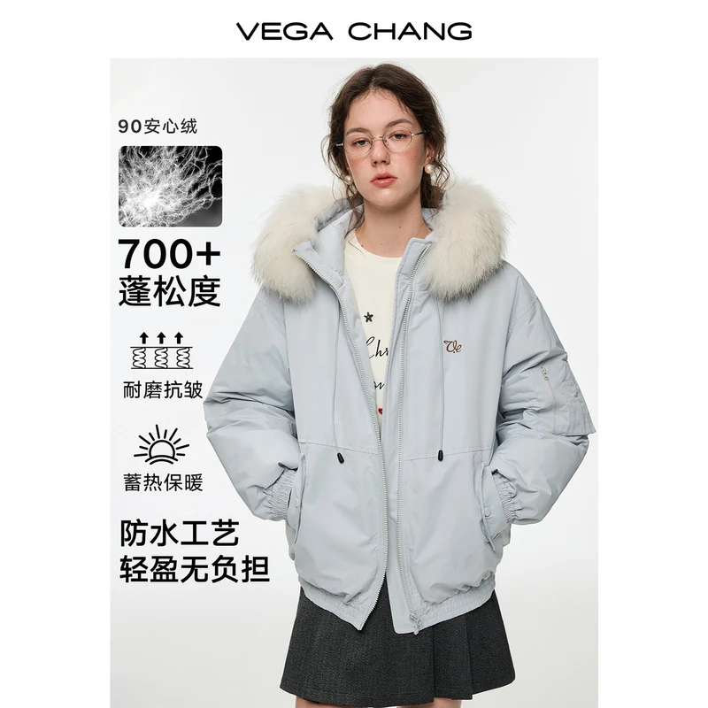 【晴雪工章】VEGACHANG安心绒羽绒服女25冬貉子毛领羽绒服0121LL