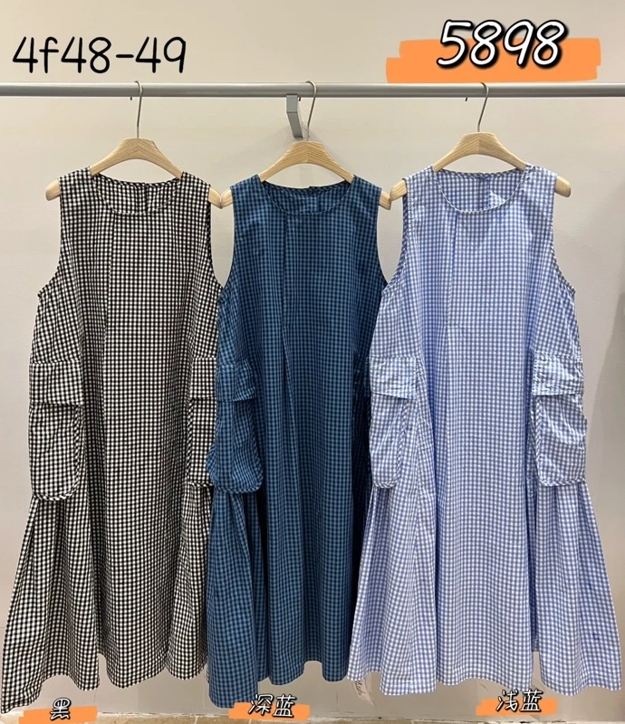 叨叨推荐款 We#5898#大口袋格子背心裙 FL