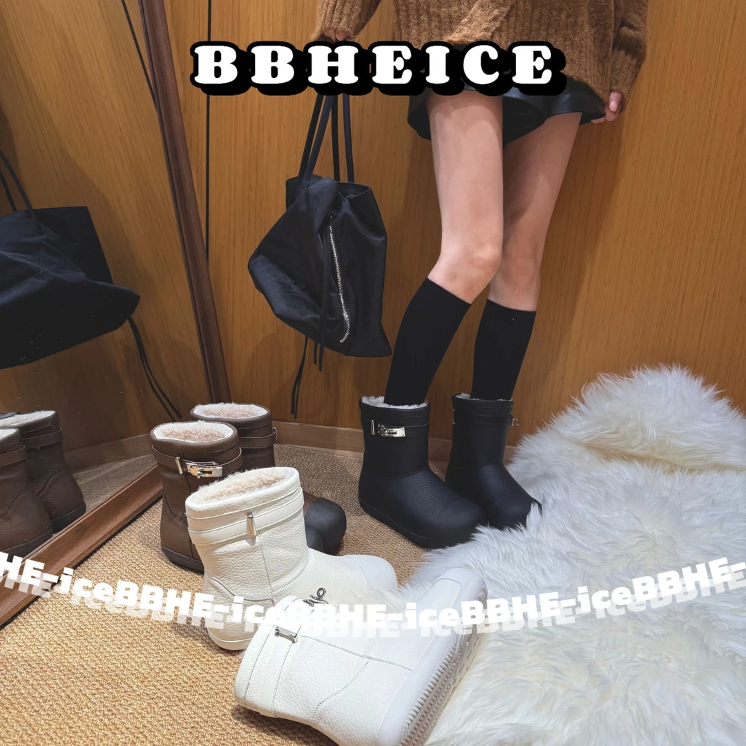 胶粘防水800厚款时尚雪地靴黑色筒靴时尚瘦瘦靴保暖加绒真皮中筒