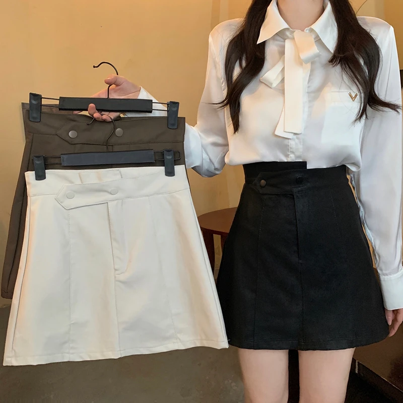 TJ103专享大码女装2025秋新款胖妹妹PU皮裙短裙高腰显瘦半身裙