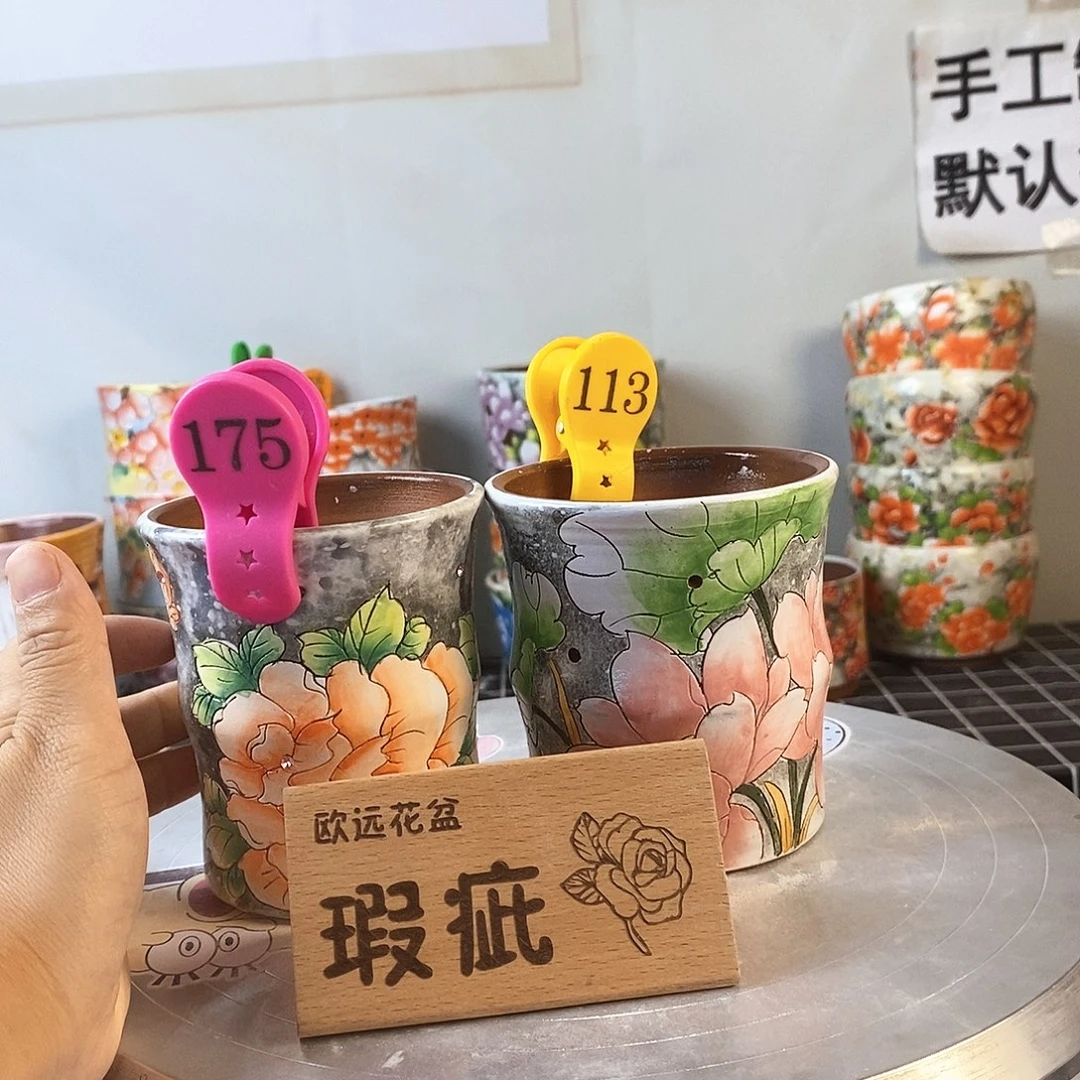 紫砂花盆红陶手绘花盆
