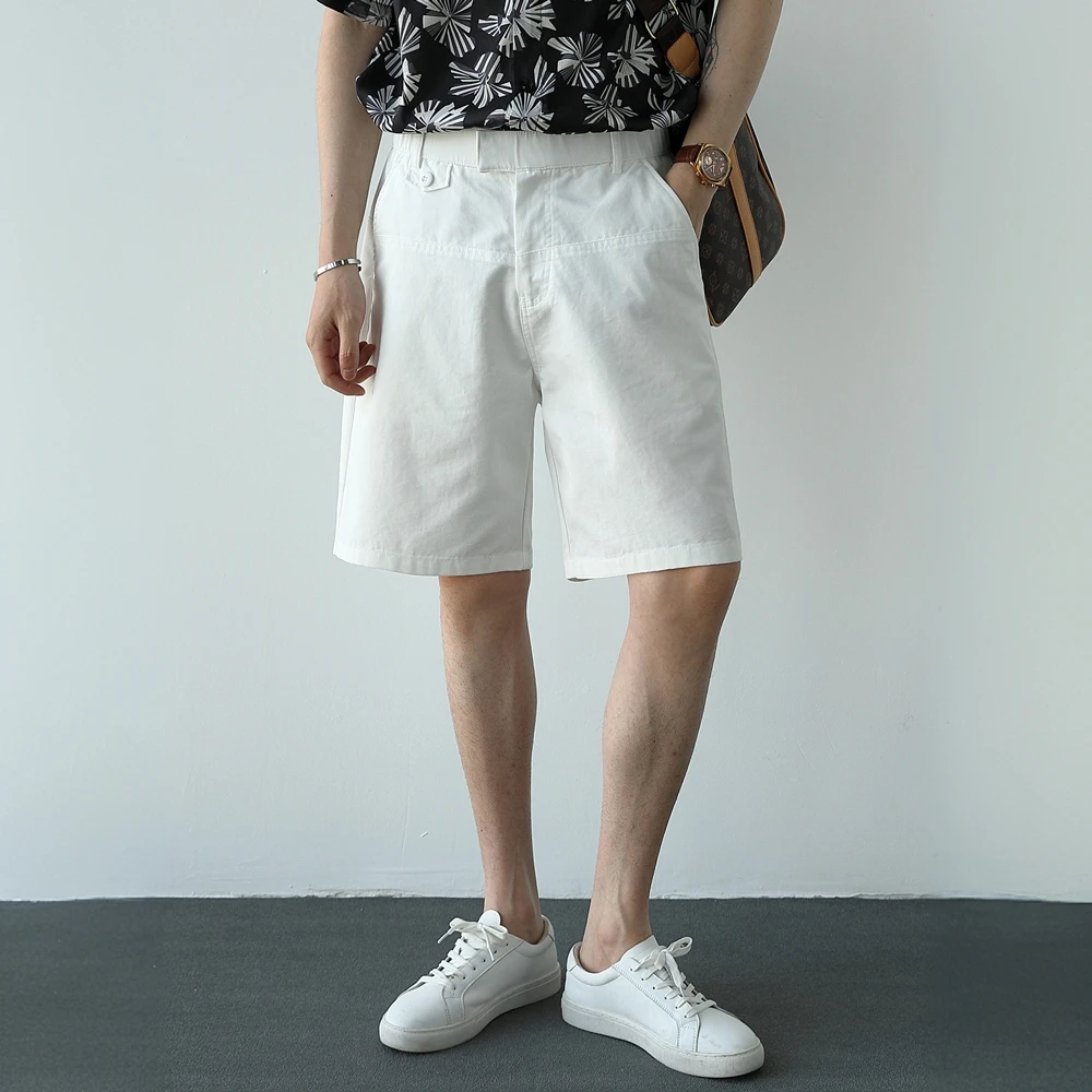 尼皮怀恩白色短裤男士夏季外穿休闲半松紧五分裤宽松中裤5分裤