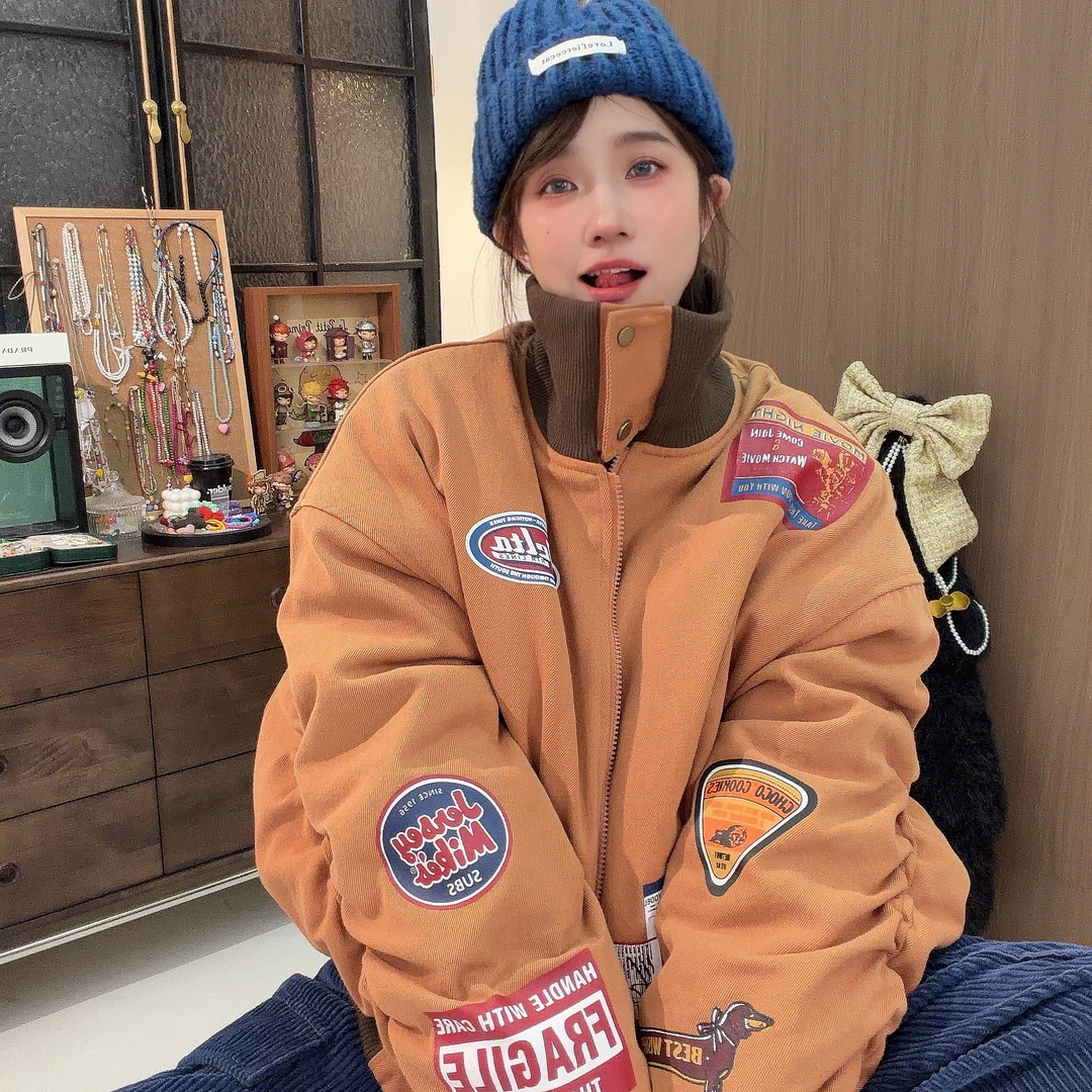 Apr.【末日飞行】冬季加厚保暖数码印花潮牌菱格夹棉韩版外套25F055