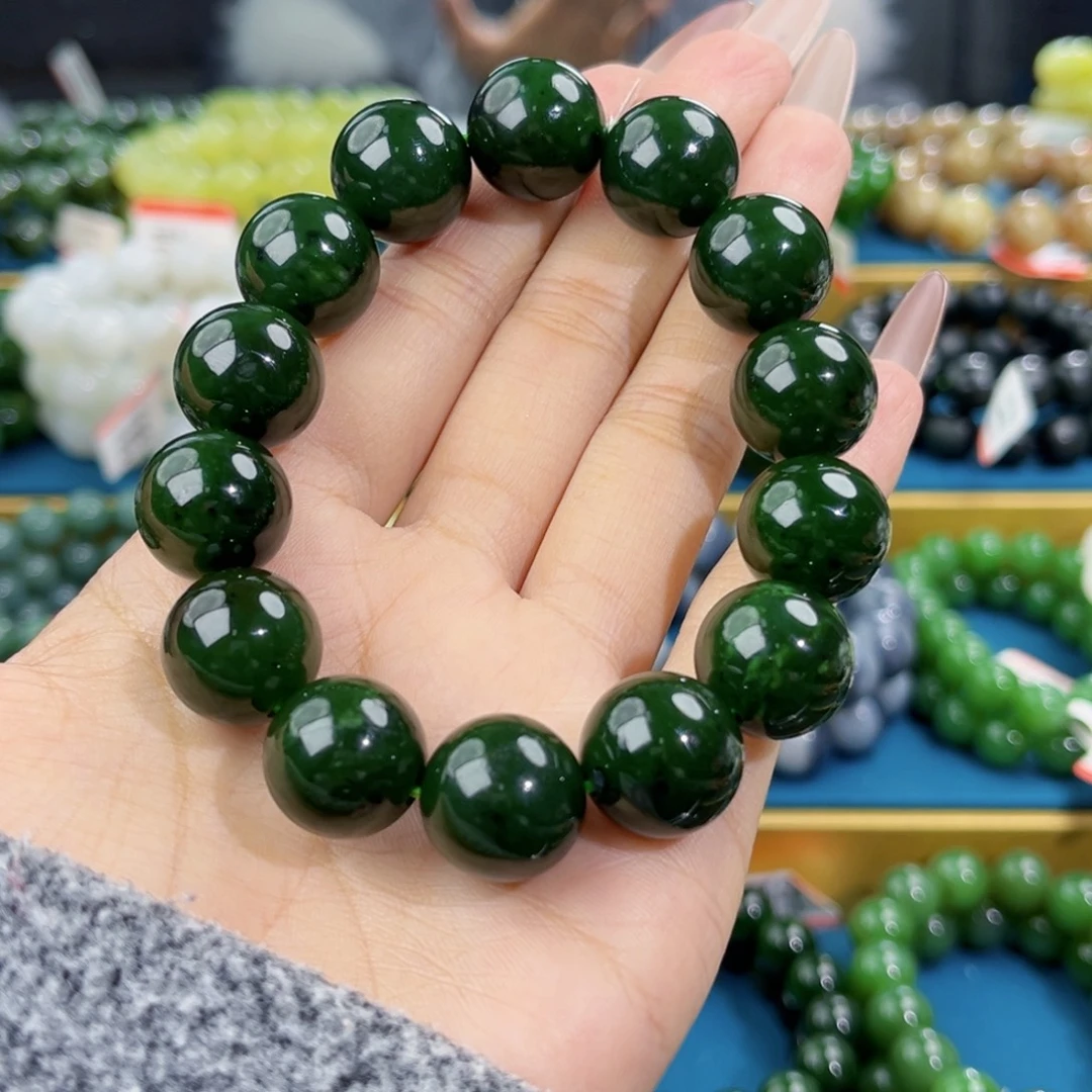 和田玉未镶嵌手链天然和田玉俄碧7号红皮菠菜绿16