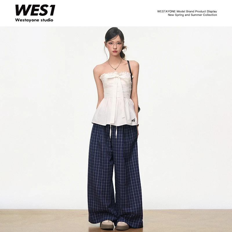 【新品1】WESTAYONE新品韩系通勤收腰花边抹胸吊带上衣女